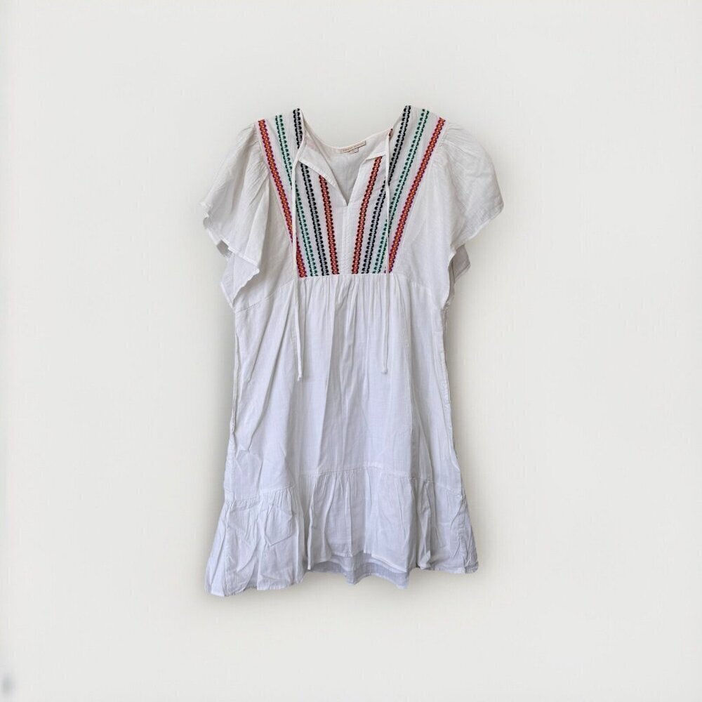KNOX ROSE SIZE M EMBROIDERED YOKE DRESS MULTICOLORED Embroidery Along V Neck